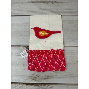 MSC White & Pink Bird Embroidered Ruffle Guest Hand Towel